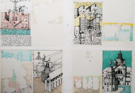 1983, Architekturentwürfe, Lithographie, 48 x 66 cm