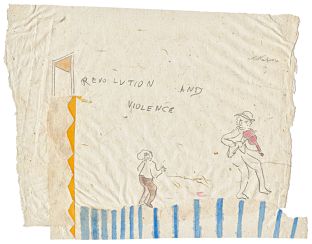 Révolution et violence, 1970, Aquarell und Collage, 24,5 x 31 cm