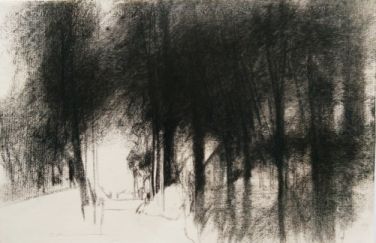 Tourneville, 1991, Kohle, 32,5 x 49,5 cm 